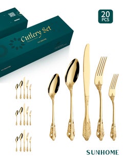 Buy SUNHOME 20-Piece Stainless Steel Cutlery Set Gold in Saudi Arabia