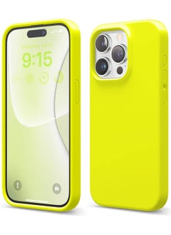 Buy Liquid Silicone for iPhone 15 PRO Case Cover with Full Body Protection, Shockproof, Slim, Anti-Scratch Soft Microfiber Lining - Neon Yellow in UAE