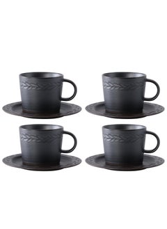 اشتري Set of 4 200ml Porcelain Coffee Mug Set, Large Coffee Cups with Saucers Perfect for Coffee and Tea Lovers في الامارات