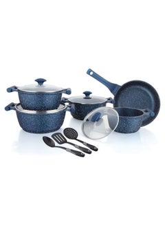 Buy Prestige Essentials Granite 12 Piece Non-Stick Cast Aluminium Cookware sets | Induction Base | Non Stick Aluminium | Granite Casserole | Granite Fry Pan Blue in UAE