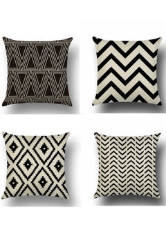 Buy 4-Piece Linen Throw Pillow Covers Set Minimalist Geometric Pattern Sofa Pillow Cover Black and WhiteThrow Cushion Cover 45x45 cm in UAE