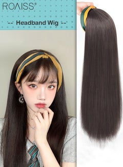 Buy Headband Straight Wig for Women, Brown Black Long Premium Synthetic Natural Glueless Heat Resistant Fiber Wig for Daily Wear, Party, Costume (50cm) in Saudi Arabia