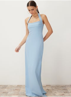 Buy Blue Fitted Neckline Woven Long Evening Dress TPRSS24AE00083 in Egypt