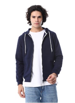 Buy Zipper Closure Hooded Fleeced Sweatshirt_Navy in Egypt