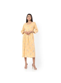 اشتري SHORT YELLOW COLOUR STYLISH HIGH QUALITY PRINTED WITH FRONT BUTTONED STYLED ARABIC KAFTAN JALABIYA DRESS في السعودية