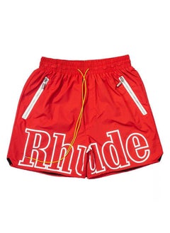 Buy RHUDE Letter 3M Reflective Shorts Unisex Casual Beachwear Red in Saudi Arabia