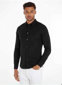 Buy Men's Slim Stretch Long Sleeve Shirt - Cotton, Black in Saudi Arabia