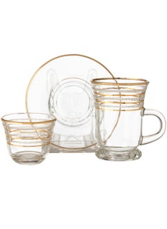 Buy Tea set of 18 pieces, glass tea cups + tea saucer + Arabic coffee cup in Saudi Arabia