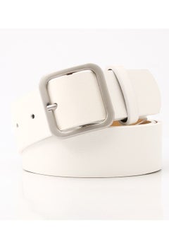 Buy Vintage Simple Versatile Square Button PU Leather Belt 105cm White in UAE