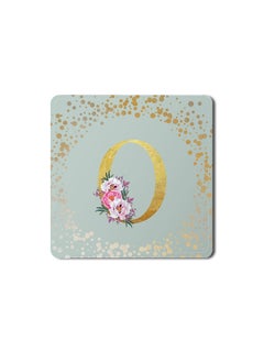 Buy Designer Leather Coasters Mat for Beverage Drinks- Custom Monogram Initial Letter Floral Pattern Alphabet - O (Light Grey) in UAE