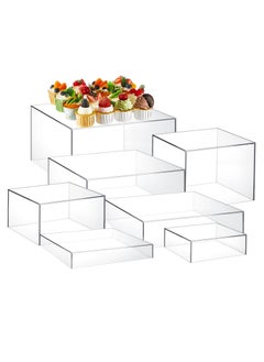 اشتري 7 Pcs Acrylic Display Box Acrylic Cube 5 Sided Acrylic Box with Hollow Bottom Food Risers for Buffet Table Nesting Acrylic Stands for Display Storage, Square, 7 Size (Clear) في الامارات