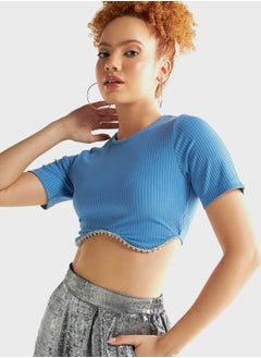 Buy Crew Neck Embellished Crop Top in UAE