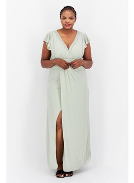 Buy Women Plus Size Bridesmaid Maxi Dress, Sage Green in UAE