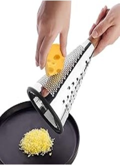 اشتري Cone Cheese Grater with Handle Stainless Steel Triple Function Wood Handle Parmesan Shaver Non-Slip Rubber Bottom Hand Held Multifunction Vegetables Cheese Grater with container (L: 10.6" X 4.7") في مصر