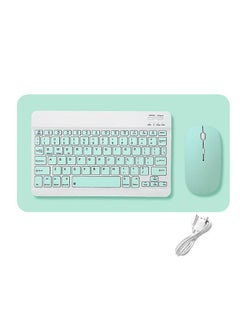 Buy Universal Portable Rechargeable Mini Wireless Keyboard And Mouse Combo For Tablet Mobile Phones iPhone IOS Android And Windows Phones Blue/White in UAE