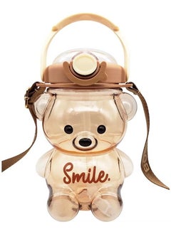 Buy 32 oz Cute Water Bottles with Straws, 3D Cute Stickers and Adjustable Strap, Kawaii Bear Water Bottle for Kids Women Girls, Best Choice for Cycling, Running, Camping or Office Work(Brown) in Saudi Arabia