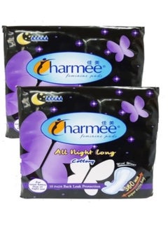 اشتري Charmee Feminine Pads All Night Long Cottony Soft With Wings and Leak Protection, Super Extra Long 360mm (10s) (Pack of 2) في الامارات