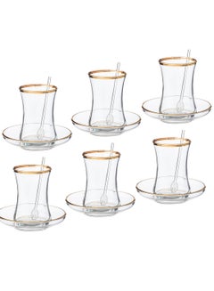 Buy A Tea Set Consisting Of 6 Glass Tea Cups + 6 Glass Spoons + 6 Glass Saucers in Saudi Arabia