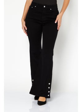 Buy Women Regular Fit Plain Flare Leg Pants, Black in UAE