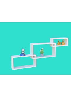 Buy FLOATING WALL SHELVES INTERLOCKED 3PCS SET WHITE SIZE: 104x9.8x47cm, 34x9.5x15cm/39x9.5x20cm/44x9.5x25cm in UAE