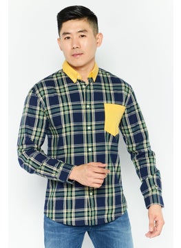 Buy Men Regular Fit Pointed Collar Long Sleeves Checkered Casual Shirt, Navy Combo in UAE