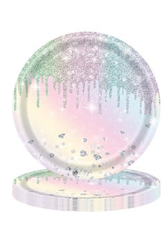 اشتري Diamond Glitter Paper Plates, 7-Inch Dessert Paper Plates, Iridescent Disposable Plates, for Girls' Kids Birthday and Baby Shower (48 PCS) في السعودية