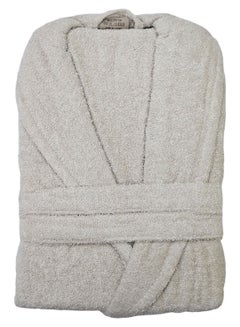 Buy Turkish Cotton Bathrobe Terry Unisex with Dual Pockets, Belt and Shawl Collar Beige One Size in UAE