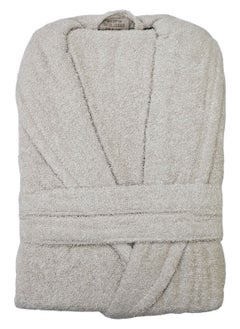 Buy Turkish Cotton Bathrobe Terry Unisex with Dual Pockets, Belt and Shawl Collar Beige One Size in UAE