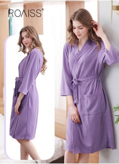 اشتري Women and Men Waffle Kimono Bathrobe Cotton Sleepwear Spa Robe Nightwear Nightgown Women Water Bathrobe Bridesmaid Robes Unisex Dressing Gown Autumn Robe Purple في الامارات