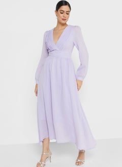 Buy Self Textured Puff Sleeve Dress in UAE