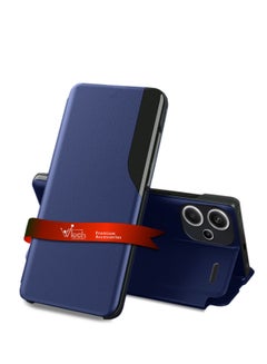 اشتري حافظة هاتف قابلة للطي بمرآة ذكية غطاء حماية تلقائي للنوم لهاتف Xiaomi Redmi Note 13 Pro+ 5G 2023 / Xiaomi Redmi Note 13 Pro Plus 5G 2023 أزرق داكن في الامارات
