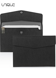 Buy File Folder, PU Leather A4 Document Holder Organizer Filing Envelope Portfolio Case Tablet Sleeve with Magnetic Snap Closure for Home School Office Stationery (Black) in Saudi Arabia