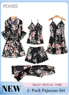 Buy 5-Pack Women's Sleepwear Set Sling Lace Nightdress Sweet Pajama Home Wearing Clothes Loungewear Suits Floral Printing Ladies Nightwear Lingerie Robe Underwear Shorts Summer Spring in UAE