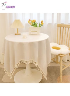 Buy Tablecloth, Terylene Cotton End Table Dustproof Cover With Tassel, Beige in Saudi Arabia