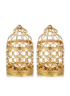 Buy 2 Pcs Small Metal Tealight Hanging Birdcage Lantern, Vintage Candle Holders, Vintage Decorative Centerpieces of Wedding, Party, Made of Metal, Sturdy Metal Ring, Serves as lighting for yard (Gold) in Saudi Arabia