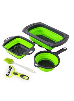 Buy 5 Pcs Kitchen Set Collapsible Colanders Set With Peeler & Baking Brush Over The Sink Strainer Vegetable Fruit Pasta Colander Extendable Thickened Handles Folding Strainer for Kitchen in Saudi Arabia