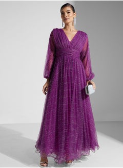 اشتري V-Neck Plisse  Dress في الامارات