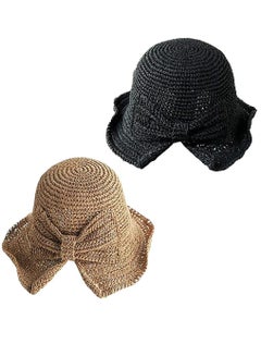 اشتري 2 Pack Foldable Wide Brim Floppy Straw Sun Hat Summer Beach Hat for Women Girl في الامارات