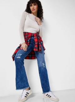 Buy High Waist Ripped Slim Fit Flared Jeans in UAE