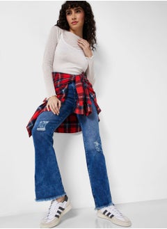 Buy High Waist Ripped Slim Fit Flared Jeans in Saudi Arabia