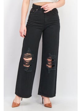 اشتري Women Regular Fit Denim Wide Leg Jeans, Black في السعودية