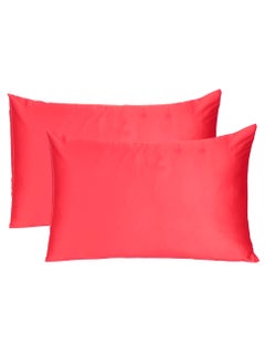 Buy Red Silky Solid Satin Pillowcase with Comfortable Pillowcase for Skin and Hair Care Standard Size (20 x 26 Inches) 2 Pcs in UAE