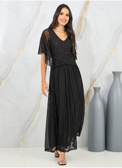 اشتري Embroidered Mesh Sleeves A-Line Maxi Dress في السعودية