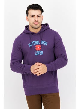 Buy Men Hooded Neck Long Sleeves Graphic Printed Sweatshirts, Purple in Saudi Arabia