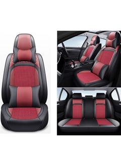 Buy Summer Luxury PU Leather Car Seat Cover Full Set Breathable Universal Fit for 5 Seat Vehicles with Pillows in UAE