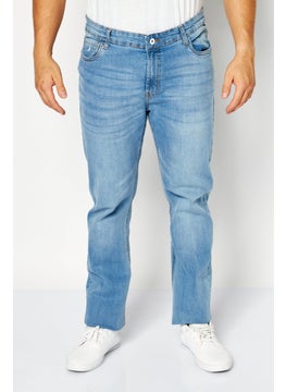 Buy Men Straight Fit Washed Stretchable Jeans, Light Blue in UAE