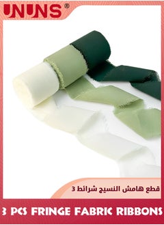 Buy 3 Rolls Chiffon Silk Ribbon,3.8cm X 5.5 Yard(5m) Handmade Fringe Chiffon Ribbon Set,Frayed Edge Ribbon For Wedding Invitations,Gift Wrapping,Bridal Bouquet Wrap,Decorating,DIY Craft-Cream Green in UAE