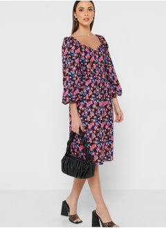 Buy Balloon Sleeve Floral Print Dress in UAE