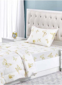 اشتري Butterfly Fitted Sheet and Pillowcase Set, Yellow & White - 120x200 cm في الامارات