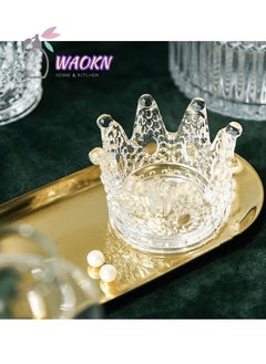 اشتري Crown Shaped Clear Candle Holder With Gold Plate في السعودية